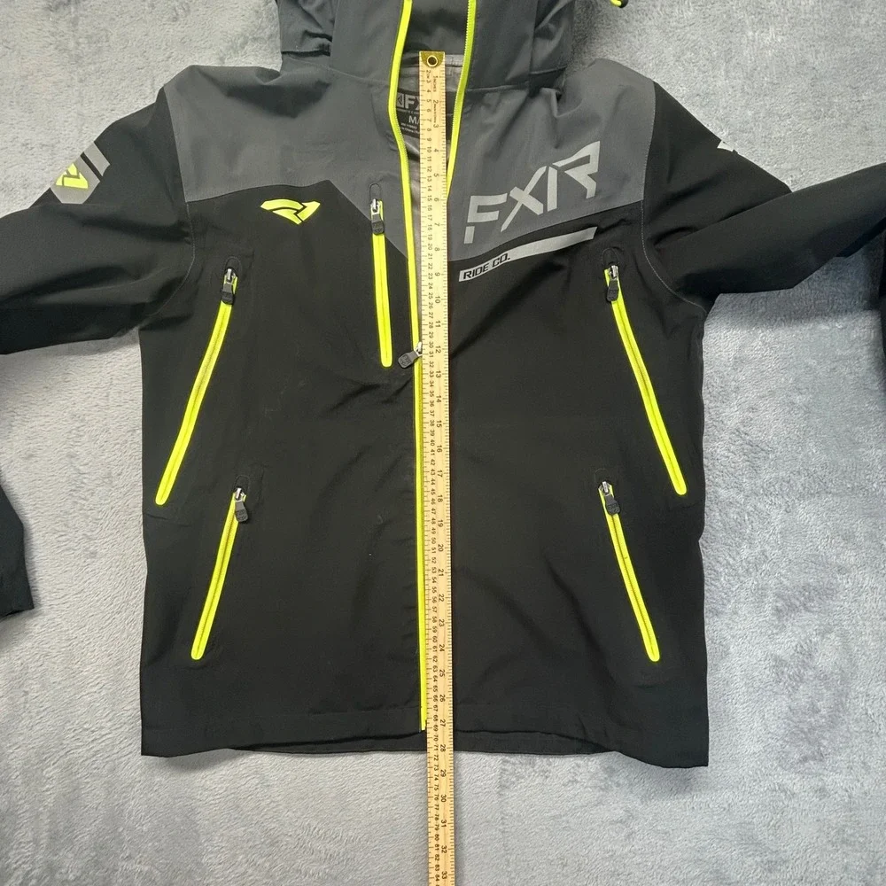 FXR Tech Gear Ride Co Mens Hooded Shell Jacket Black Neon Yellow Size Medium